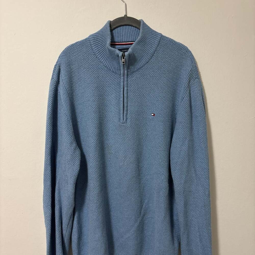 Tommy Hilfiger 1/4 Zip Blue Mock Neck Sweater